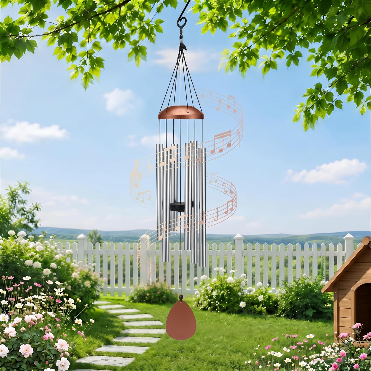 37" Large Aluminium Wind Chimes for Outside Deep Tone Silver (Silver)
