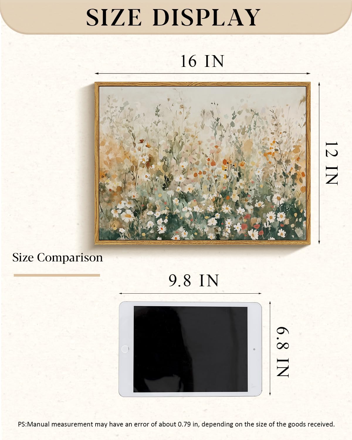 Vintage Wildflower Framed Canvas Wall Art 12"x16" Rustic Farmhouse Floral Decor (Wildflower E / 16"L x 12"W)