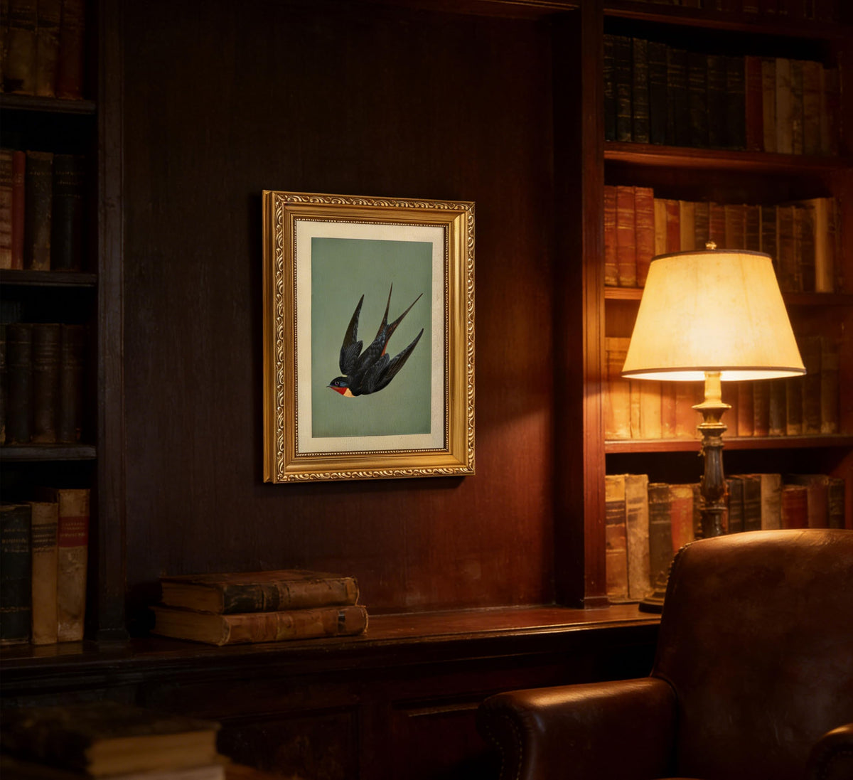 Vintage Gold Framed Swallow Wall Art (Retro Swallow Framed / 9"L x 11"W)