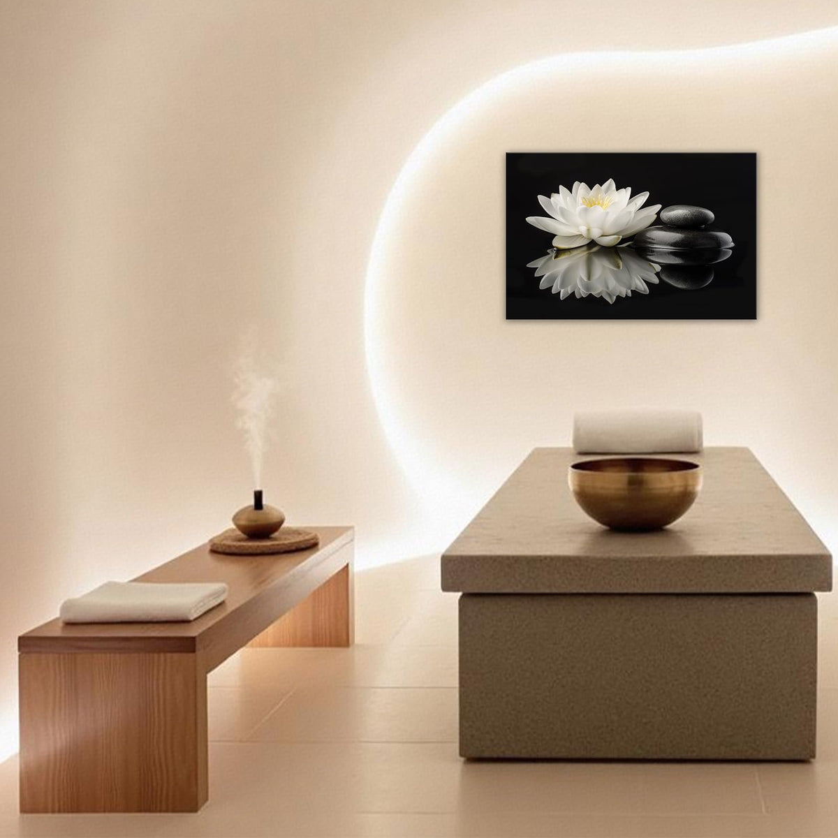 Zen Canvas Wall Art White Lotus With Black Spa Stone Poster Serene Still Life Painting Wall Decor for Yoga Rooms Bedrooms Meditation Spaces (Artwork 06 / 24"L x 16"W)