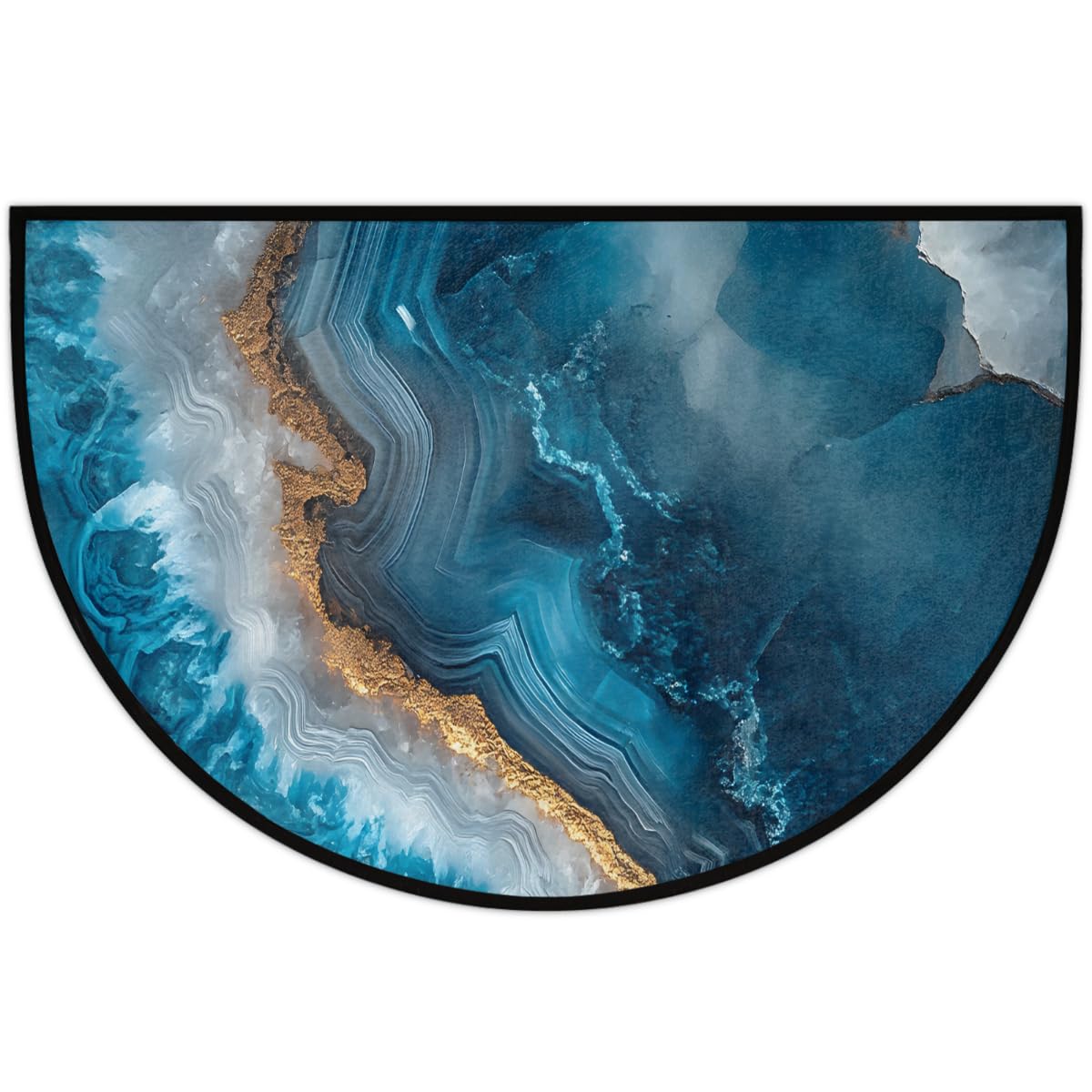 Modern Marble Blue Half Round Door Mat Half Moon Rug Washable Half Circle Area Rugs Indoor Entrance Non Slip Semi Circle Bathroom Rugs Floor Carpet for Kithen Bedroom Fireplace Decor (Color 10)