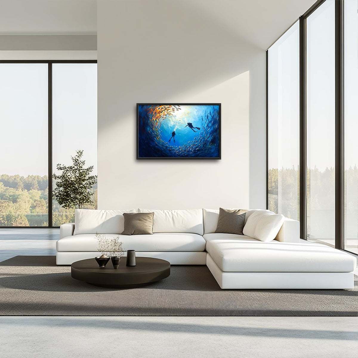Large Framed Ocean Diving Wall Art Fish Wall Decor 36"x24" (dive / 36"L x 24"W)