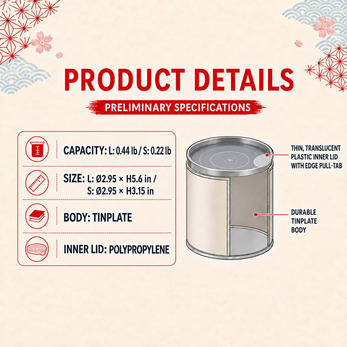 Japanese Pokkan Matcha Coffee Spice Tea Tin Canister Washi Paper Storage with Lid 7.05 oz Capacity (Kenran Ichimatsu,S)