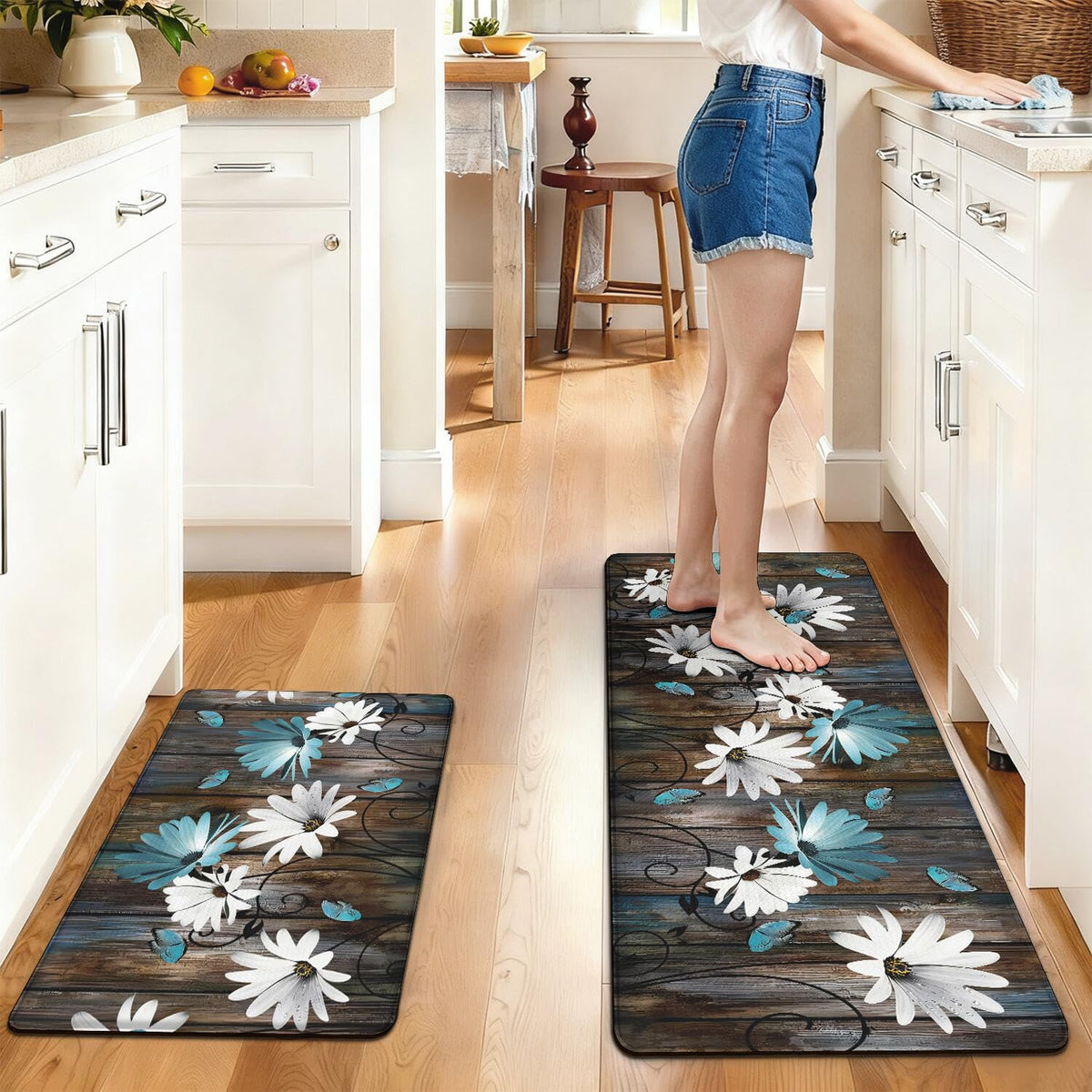 Anti Fatigue Farmhouse Kitchen Rugs Set of 2 (Farmhouse Gray)