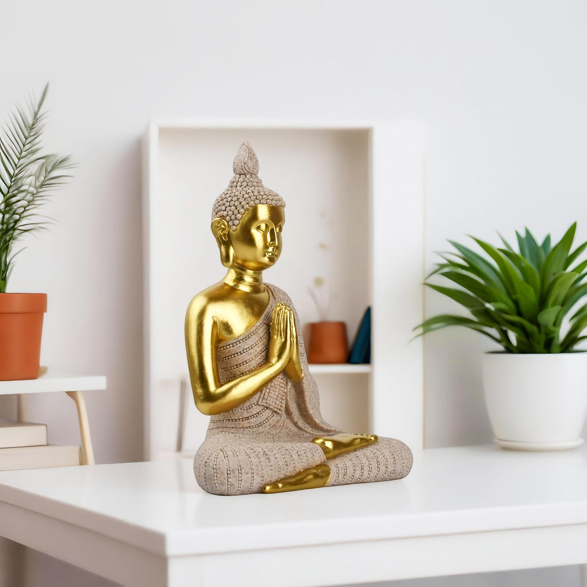 8 Inch Hand Painted Buddha Statue (B-gilded Sandstone)