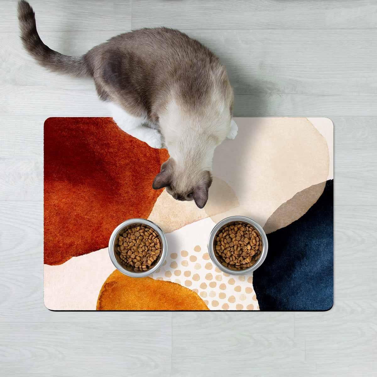 Dog Food Mat 12" x 19" Absorbent Dog Cat Bowl Mat for Food and Water (Abstract Stones Art / 12"L x 19"W)