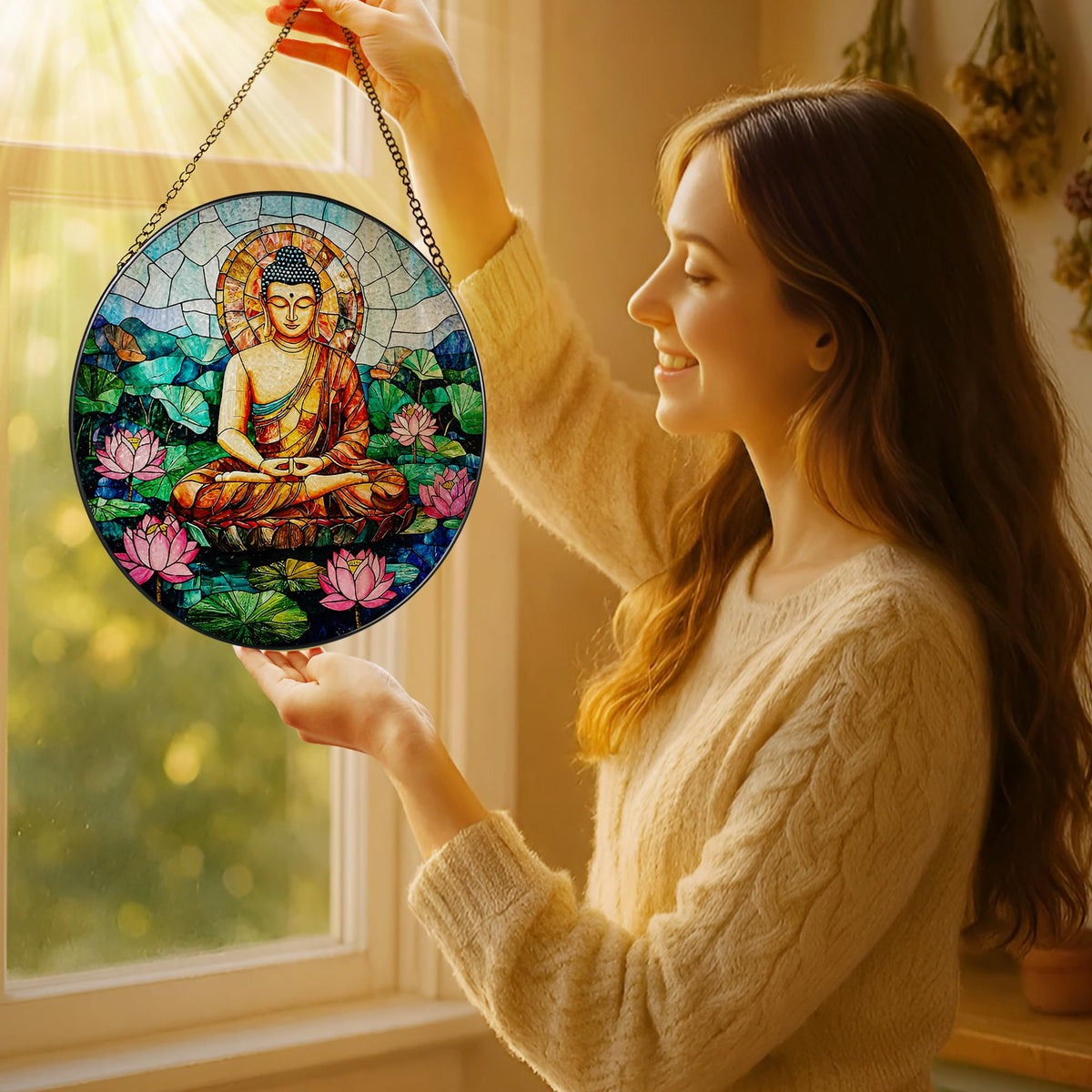 8 Inch Buddha Stained Glass Suncatcher & Ornament (Buddha)