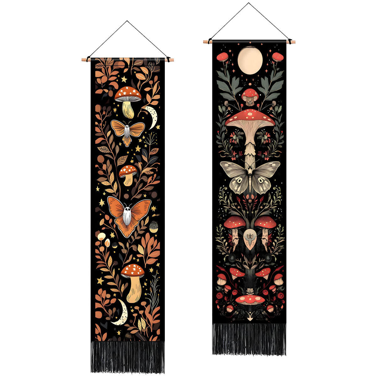 Pack of 2 Long Vertical Tapestry (Mushroom Butterfly / 13"Wx51"H)