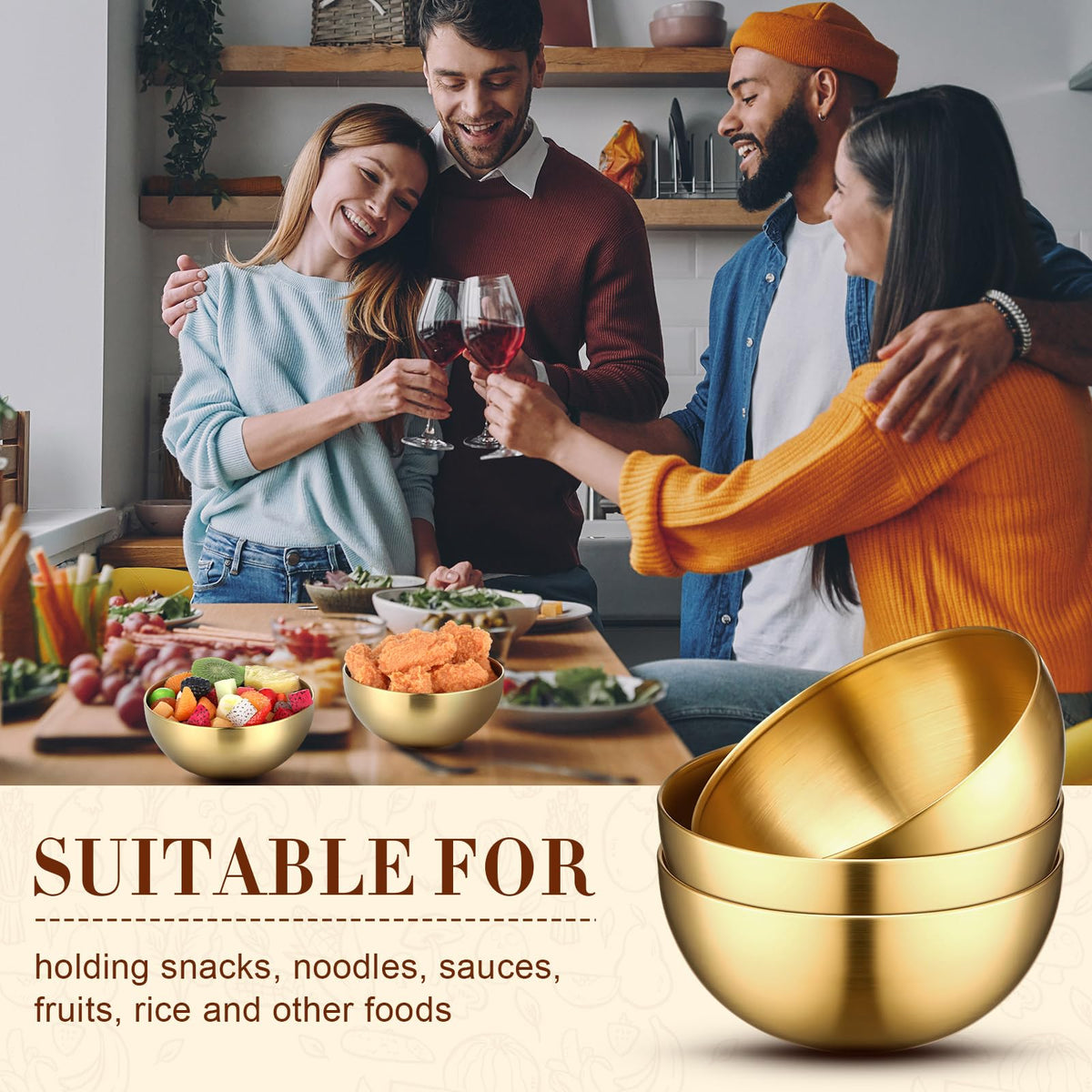 10 Pcs 7.9 Inch Gold Bowls Stainless Steel Salad Mixing Bowls (7.9 Inch / Gold)