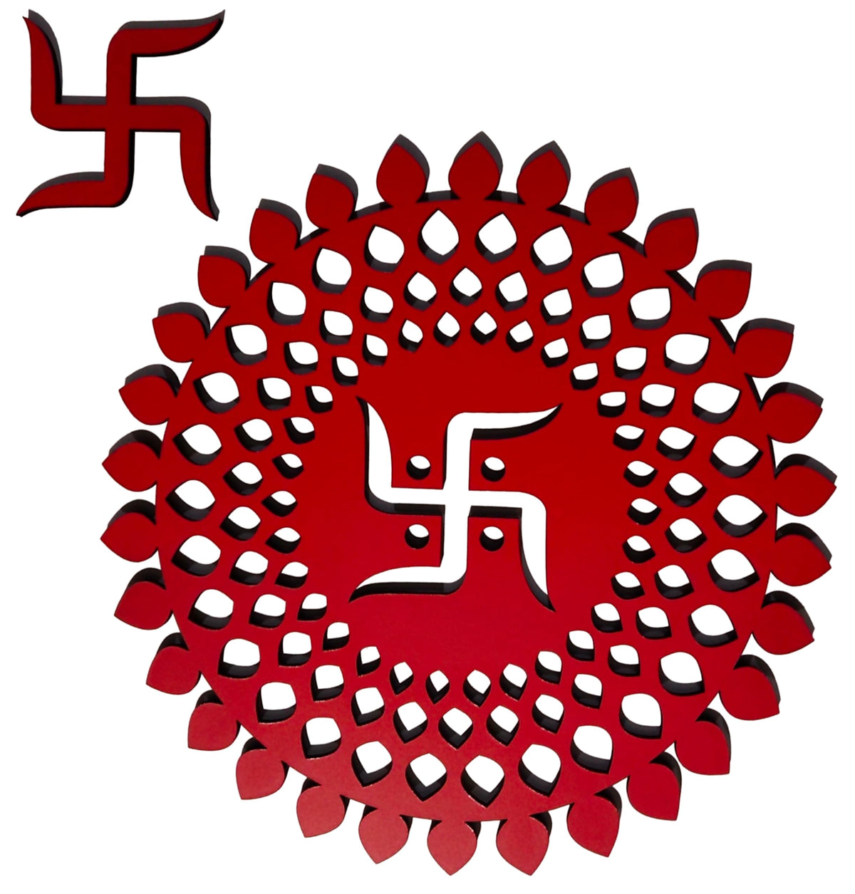 Red Round Decorative Wall Art Mdf Wooden Chakra For Temple (MANDALA -Red / 6"L x 6"W)