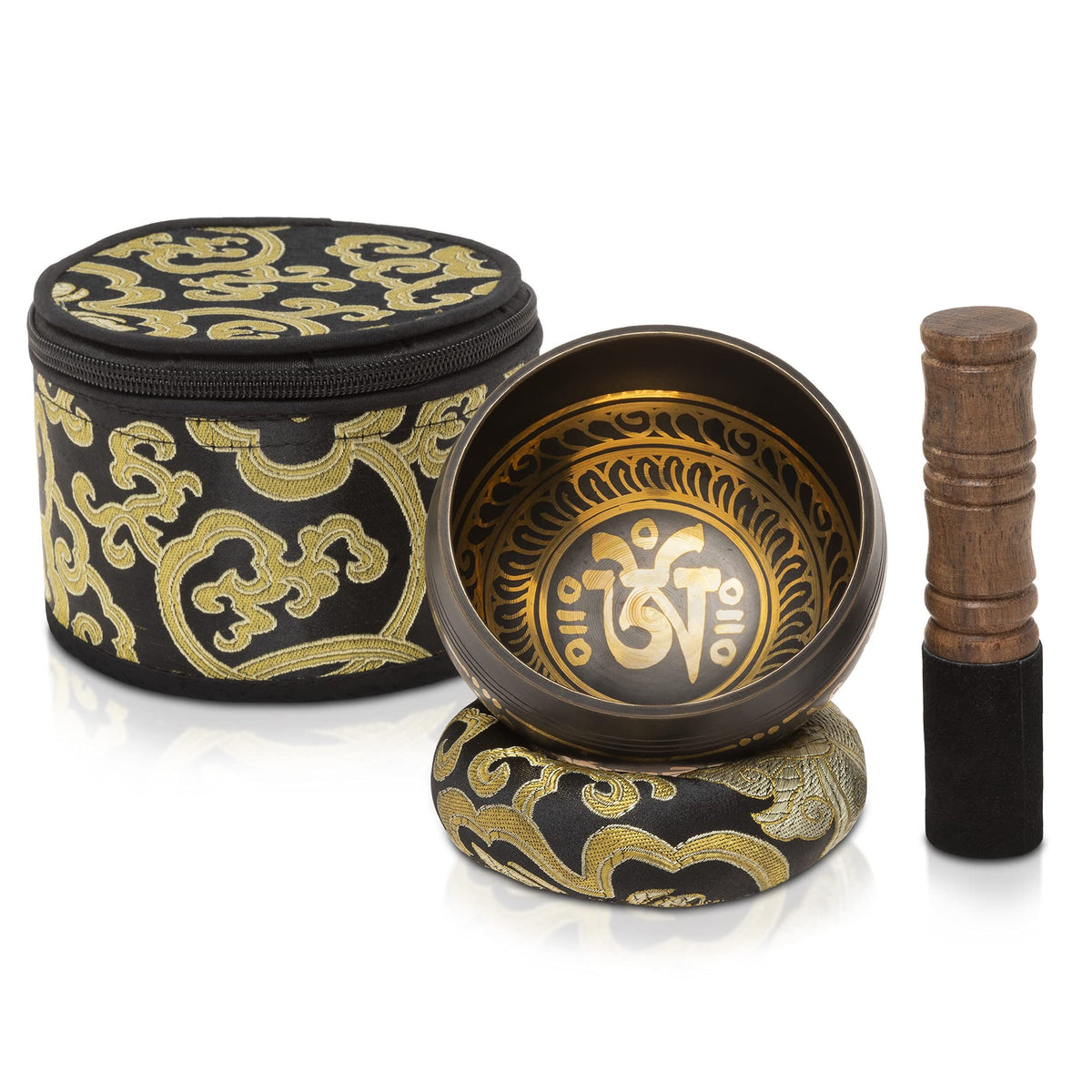 4" Tibetan Singing Bowl Set with Case (Black Set with Travel Case)