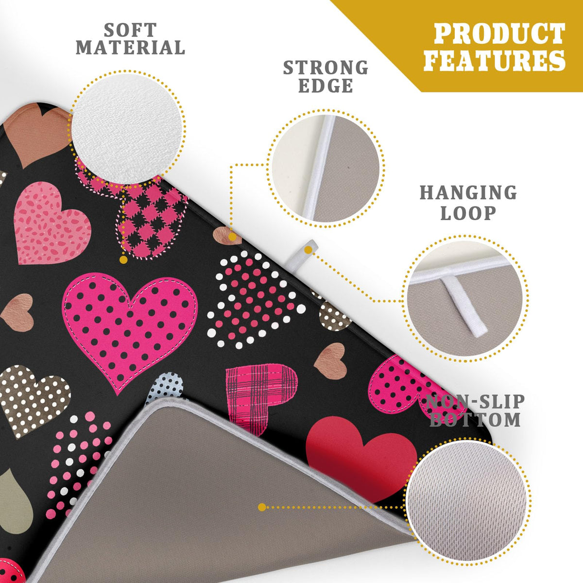 Happy Valentine's Day Black Dish Drying Mat for Kitchen Counter (Love Heart / 18" x 24")