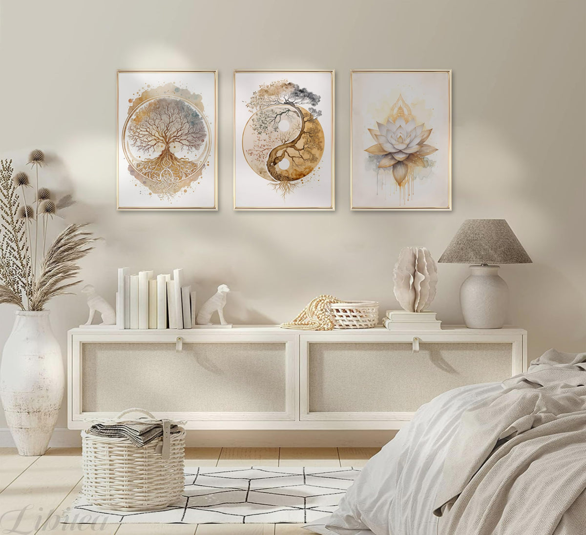 Tree of Life Canvas Wall Art Lotus Zen Painting Picture Wall Decor Abstract Yin Yang Fall Art Poster Print Artwork for Living Room Yoga Room Hotel Bedroom Home Decoration (Unframed / 16"L x 12"W)