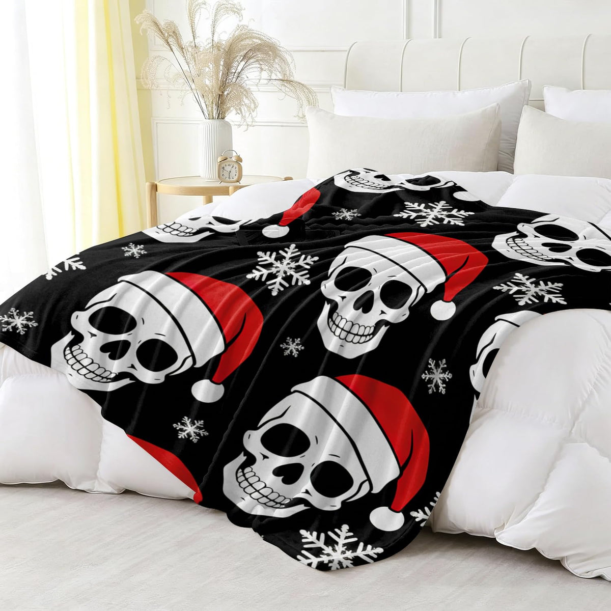 Christmas Skull Fleece Blanket Gothic Spooky Gift Room Decor 30"x40" (Christmas Skull / 30"X40")