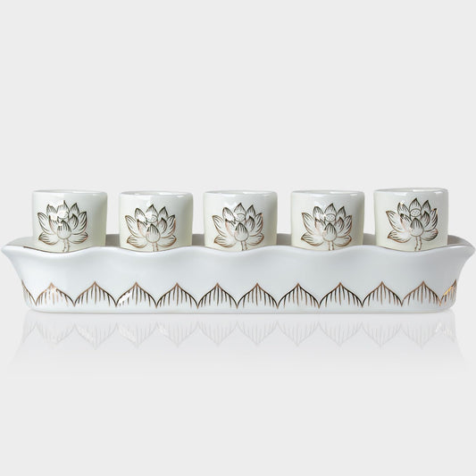 White Buddhist 5 Altar Cups Set (5 White Ceramic Cups Set)