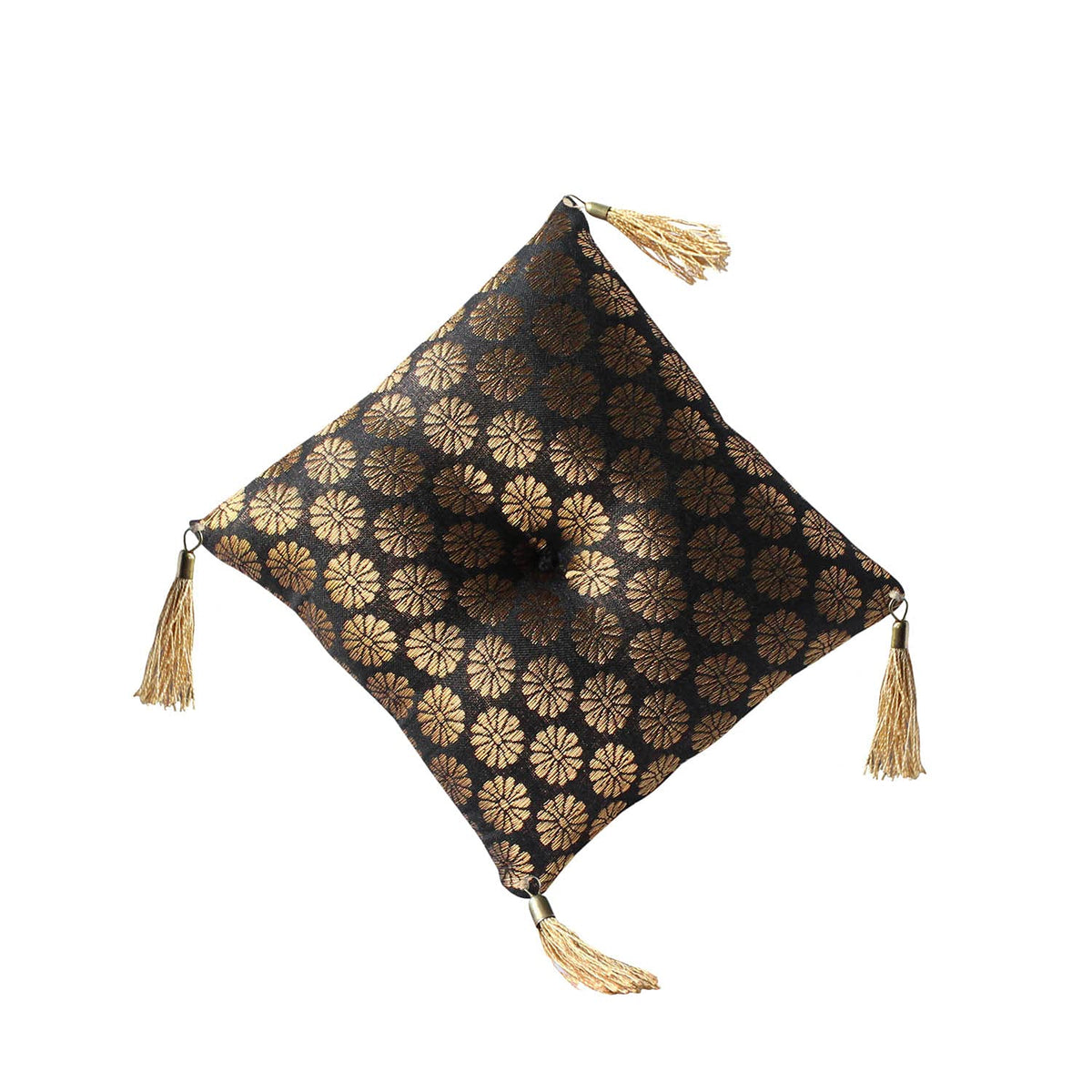 Cushion For Tibetan Singing Bowl Handmade Square Cushions Brocade Art Silk Home Decor Jewelry display Pillow (4" x 4" Inch / Black)