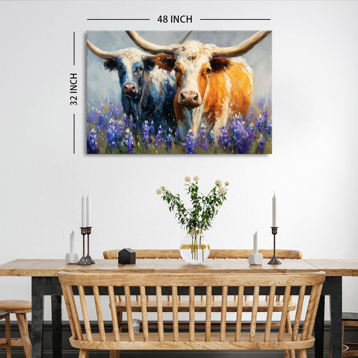 Farmhouse Highland Cow Wall Art Western Wall Decor Kitchen Living Room Large Highland Cow Picture Canvas Prints Decor Abstract Nature Country Animals Painting Poster Lavender Landscape Artwork 32x48” (48"L x 32"W / HighlandCow2)
