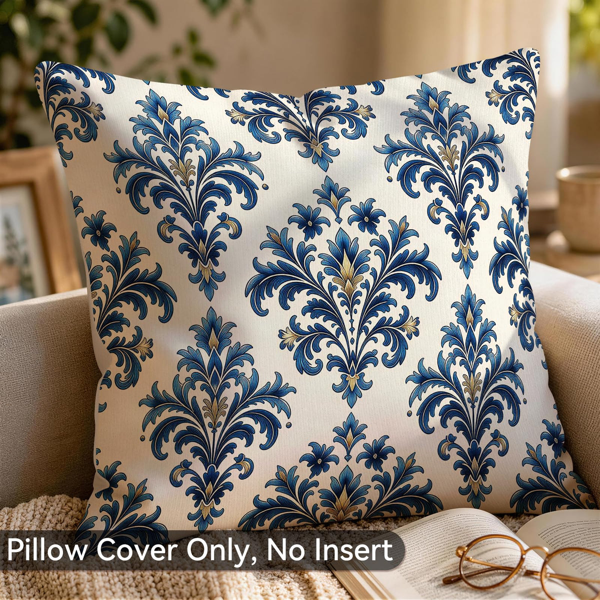 Blue Hydrangea Mandala Throw Pillow Covers Set of 4 (Bohemian Geometry 39 / 18" x 18" (Pack of 4))