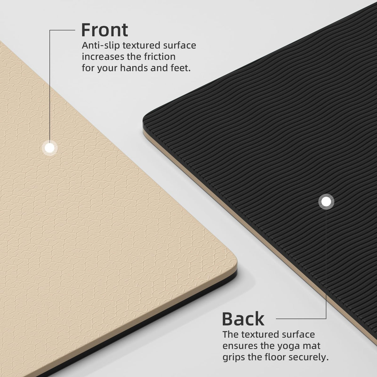 TPE Yoga Mat10mm Thick Wide Exercise Mat for Home Workout Carry Strap (beige)
