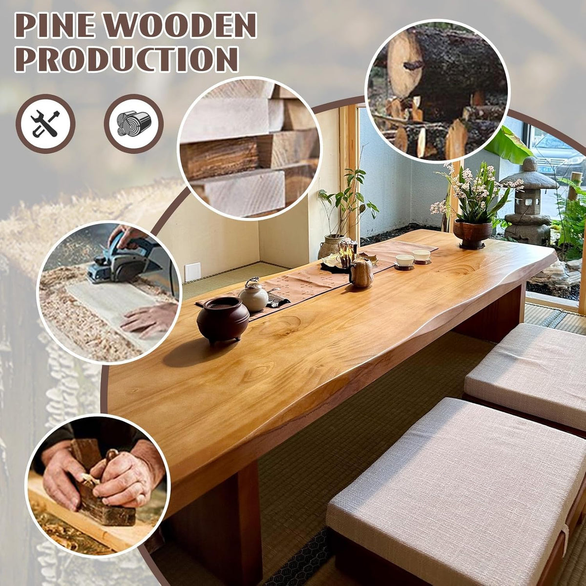 71" Solid Wood Japanese Floor Table (Natural Wood / 180*60*35cm)