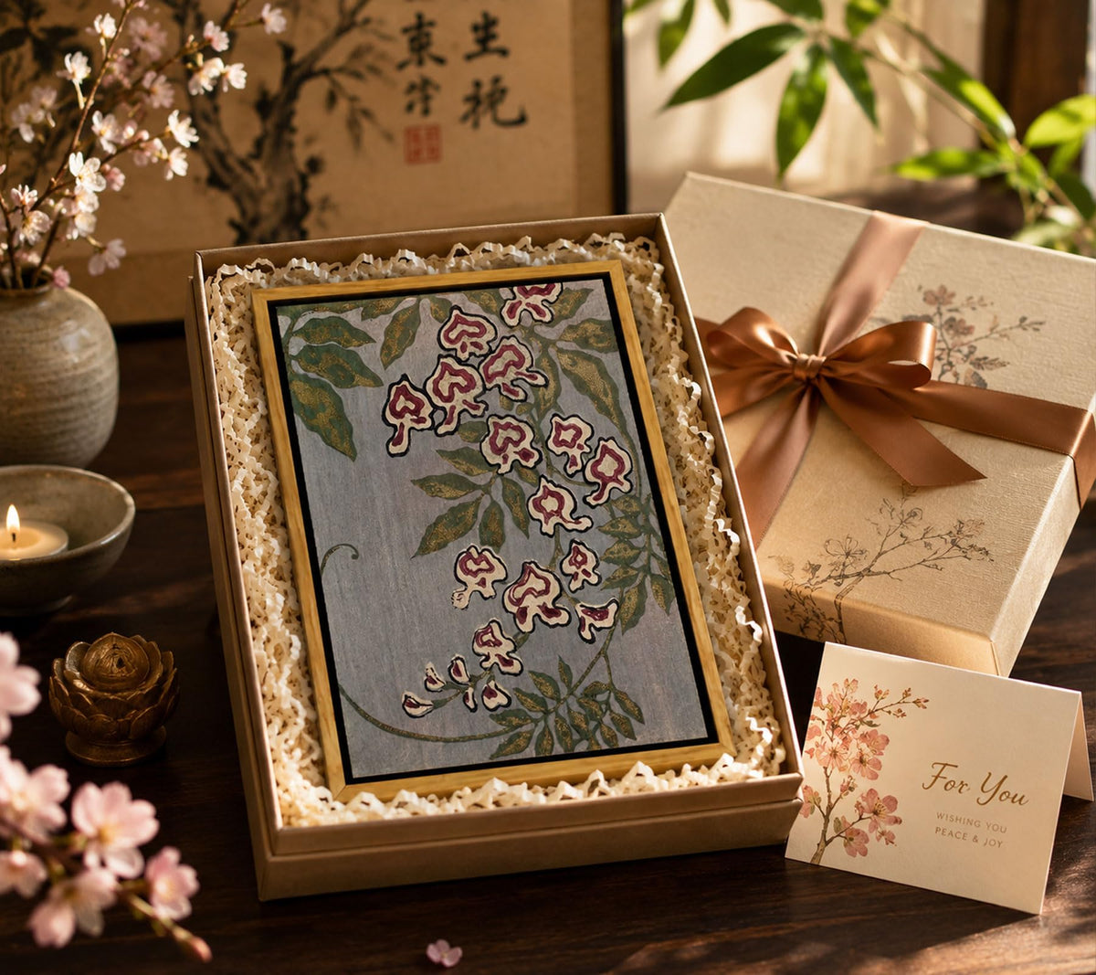 Floating Framed Japanese Wisteria Canvas Wall Art (Japanese Flower / 10"L x 8"W)