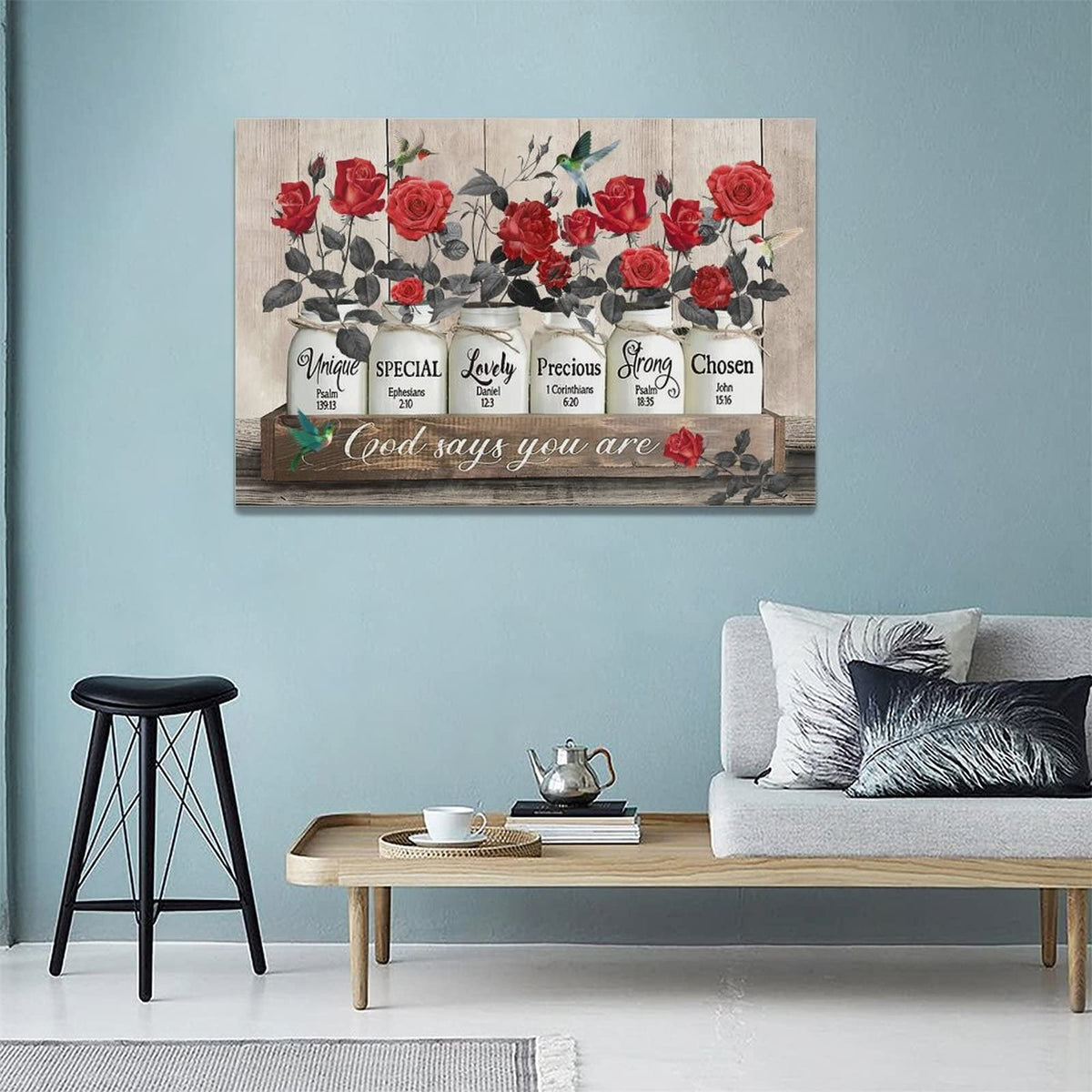 Red Rose Wall Art Farmhouse Rose Pictures Wall Decor Rustic Flower Canvas Painting Prints God Says You are Modern Artwork Home Decoration for Bathroom Bedroom Living Room 24"x16" (Rose / 24"L x 16"W)