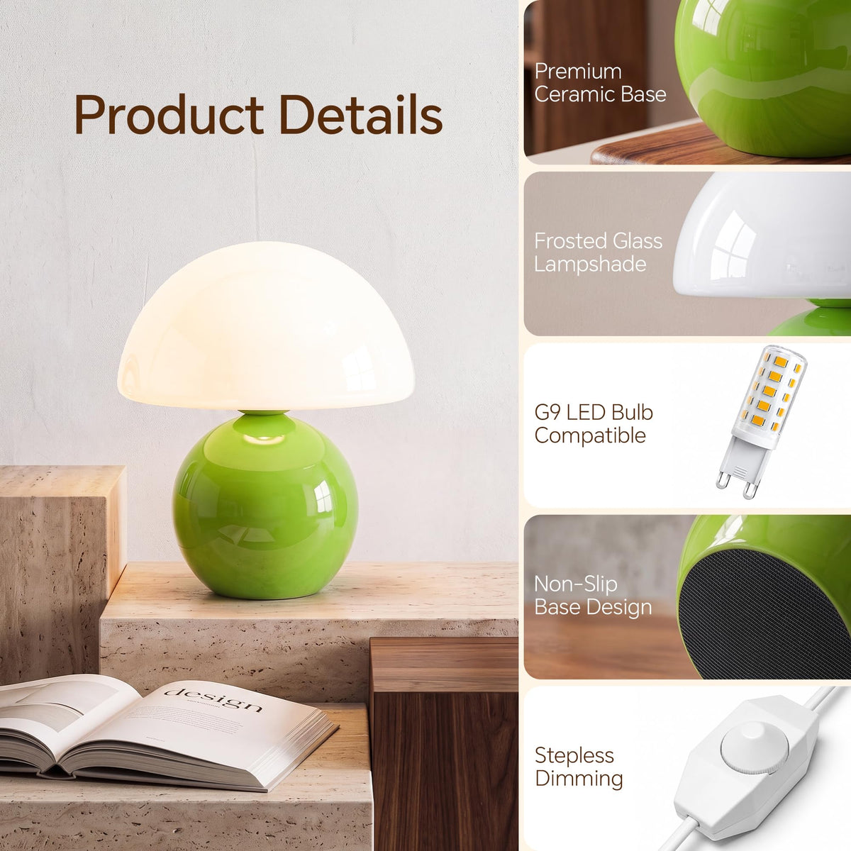 Mushroom Lamp Table Lamp for Bedroom (Green)