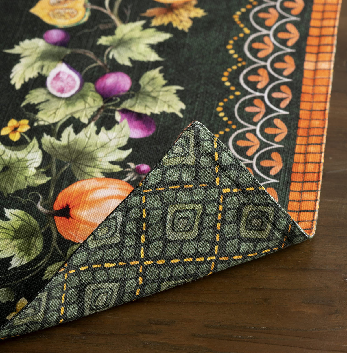 Placemats Set of 4 Reusable 100% Cotton (044 - Pumpkin Garden - Dark Green / 13" X 19" (Pack of 4))