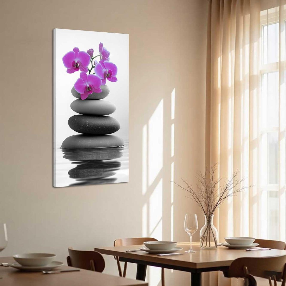 Black and White Bathroom Pictures Zen Wall Art Stone Orchid on Water Poster Prints Floral Relax Grey Canvas Paintings Office Decor Framed (Pink / 48L" x 24W")