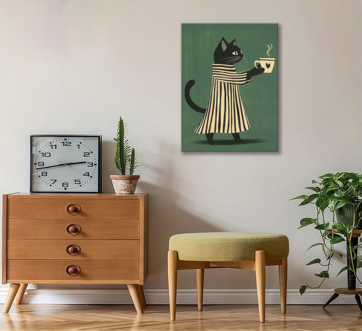 Black Cat Coffee Canvas Wall Art (Coffee Cat / 24"L x 16"W)