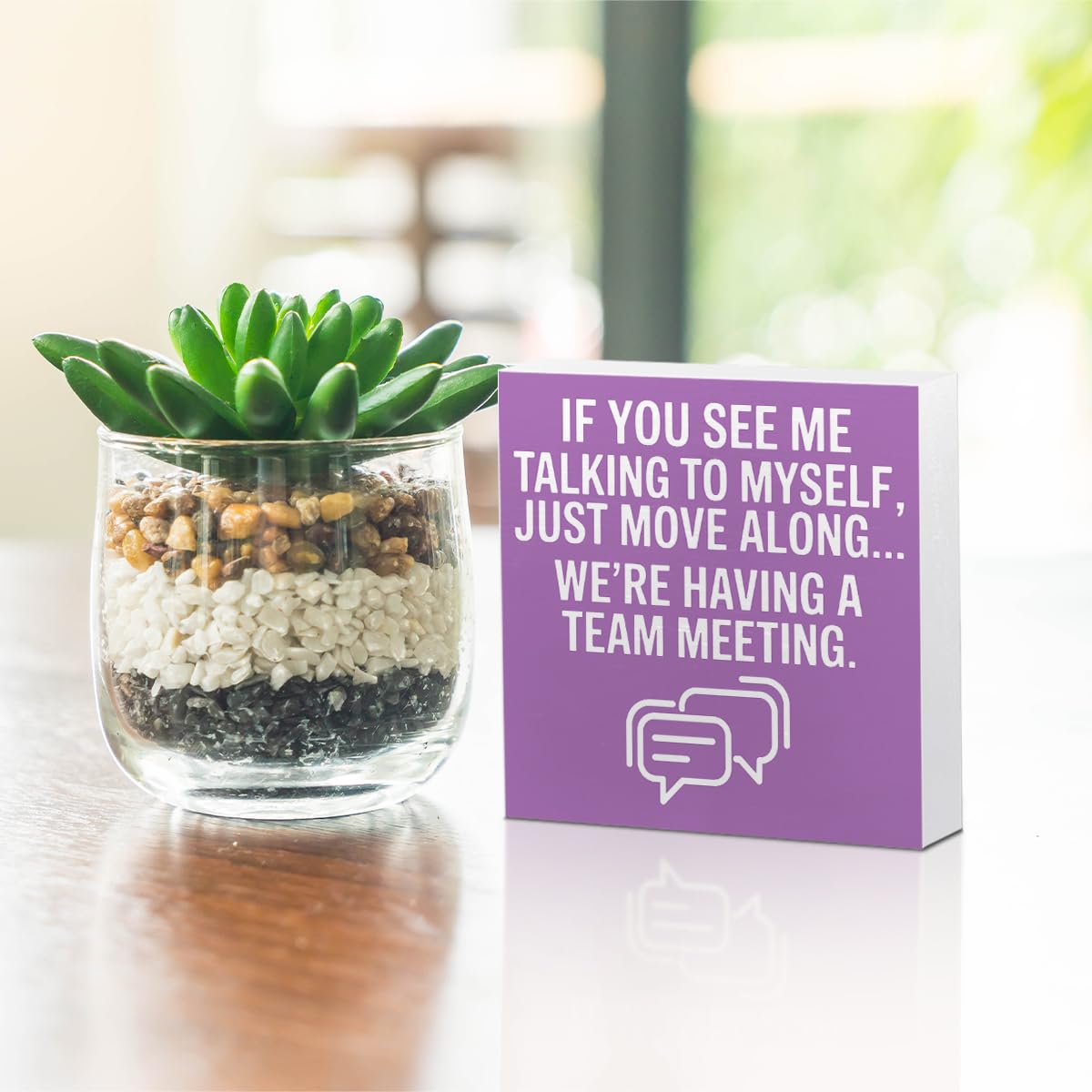 Cute Purple Desk Accessories For Women Wood Box Sign (Meeting)