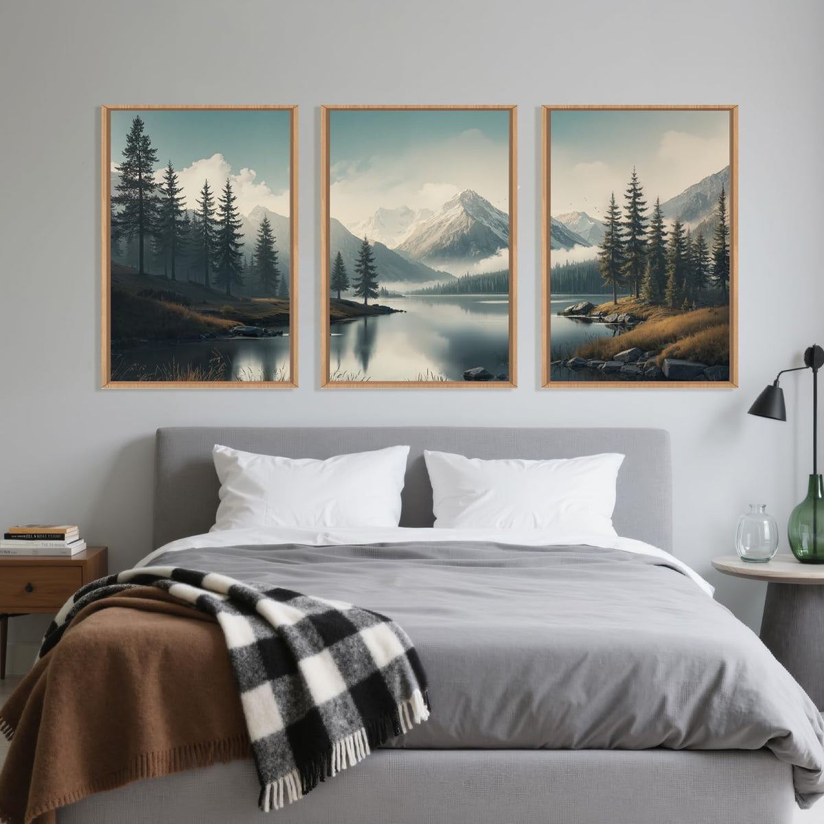 Large Mountain Misty Forest Framed Canvas Wall Art (Mountain Misty Lake Wall Art / 24"L x 16"W)