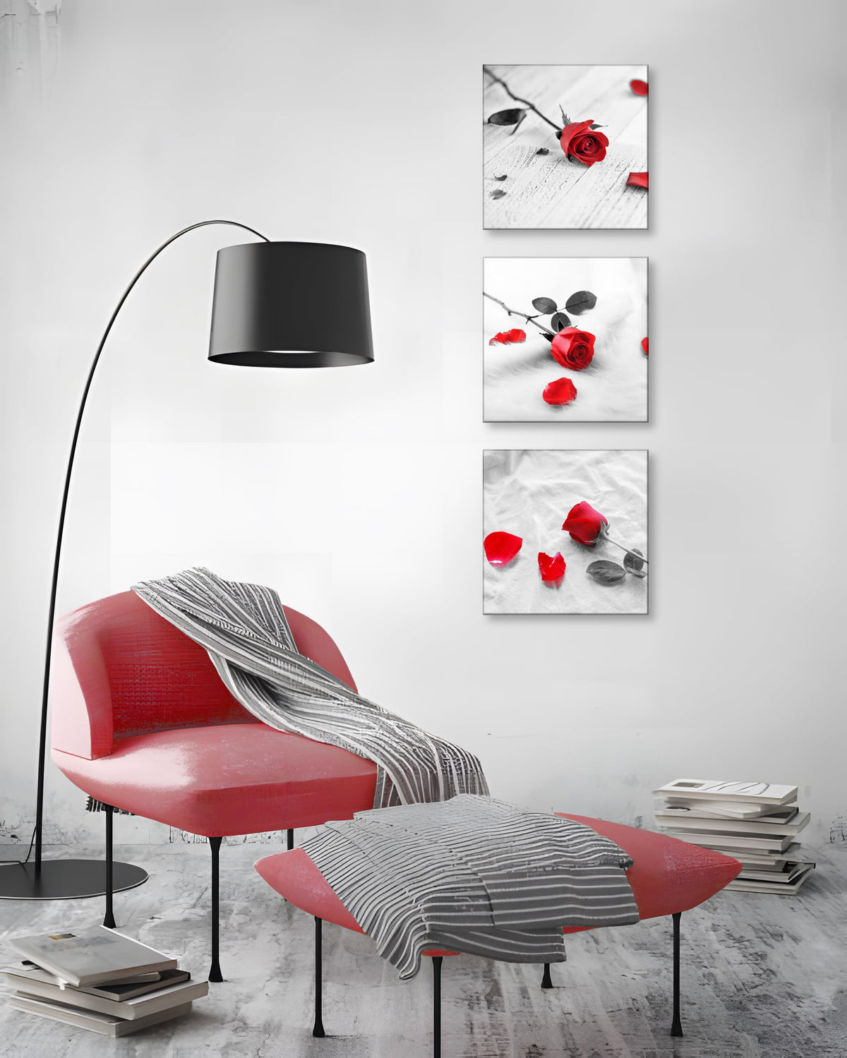 3 Pcs Modern Canvas Painting Black and White Red Rose Canvas Art Painting Abstract Wall Art Decorations Flower Picture on Canvas for Home Decor (16 x 16 inches (3-Piece Set) / C-Rose)