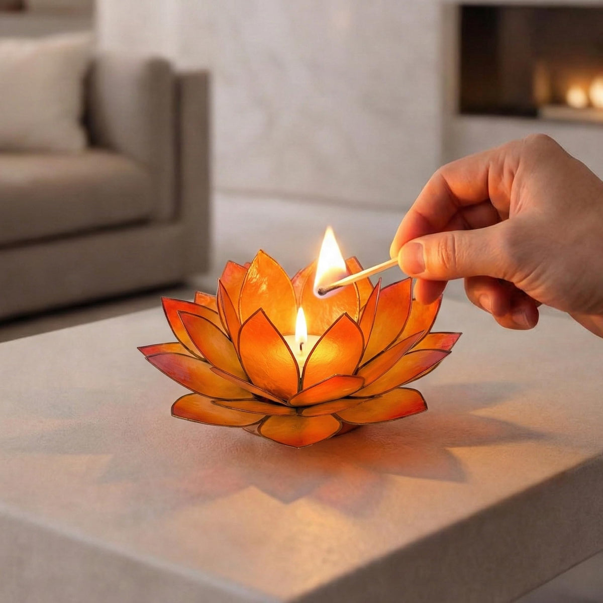 Moonshadow Handmade Capiz Shell Lotus Tea Light Holder (Orange)