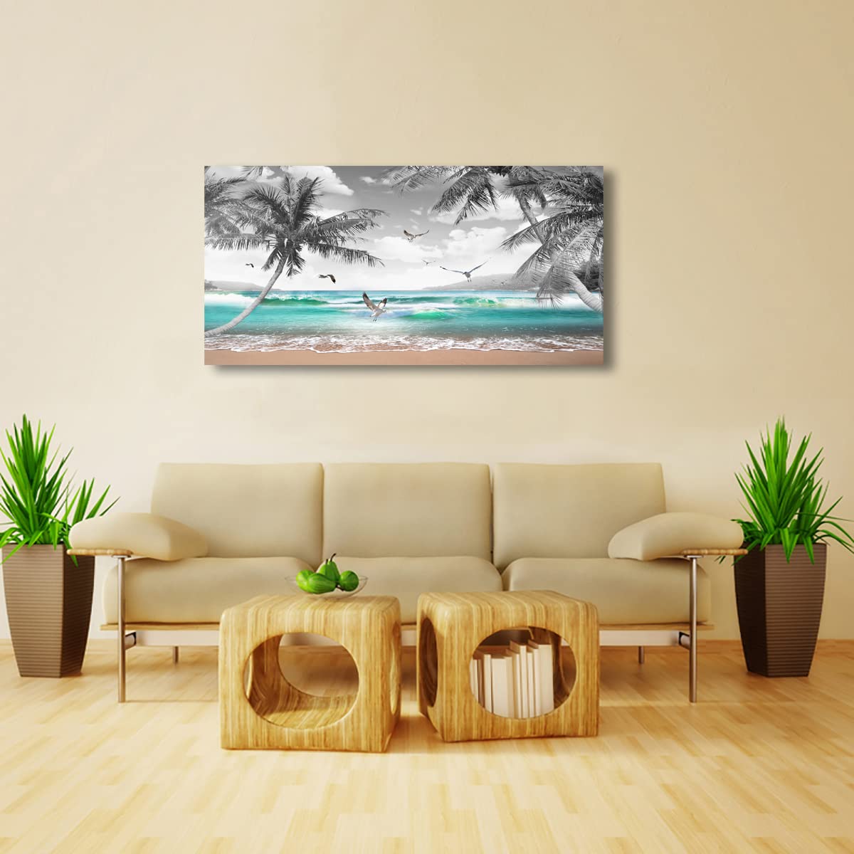 Beach Palm Pictures Canvas Wall Art For Living Room Bedroom Wall Decor (57"L x 28"W / Beach Palm Pictures Canvas Wall Art)