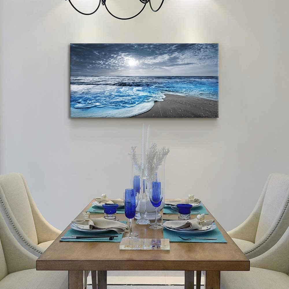 Beach Wall Decorations for Living Room Framed Canvas Wall Art Bedroom Beach Prints Posters Blue Ocean Room Decor Pictures Sea Artwork Painting Office Wall Décor Kitchen accessories 20x40 (beach blue / 40"L x 20"W)