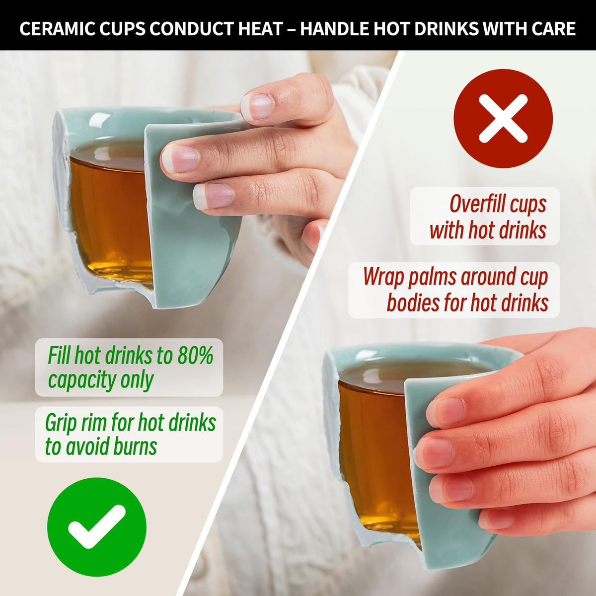 Ceramic Japanese Tea Cups Set of 4pcs (Celedon Blue / 5.4 fl oz (4-Count))