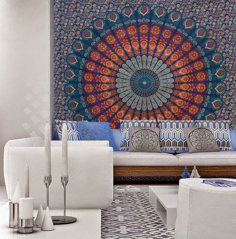 Hippie Mandala Bohemian Psychedelic Intricate Floral Design Indian Bedspread Magical Thinking Tapestry 84x90 Inches (90"L x 84"W / Multicolor)