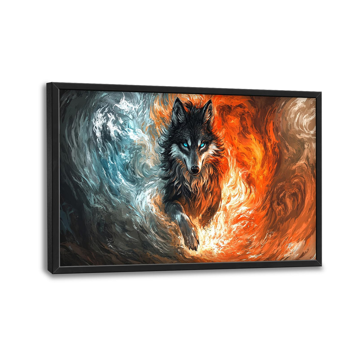 Wolf Large Wall Art Fire and Ice Wolf Framed Wall Decor Abstract Canvas Pictures Painting for Living Room Man Bedroom Bathroom 24"x36" (Fire and Ice Wolf / 36"L x 24"W)