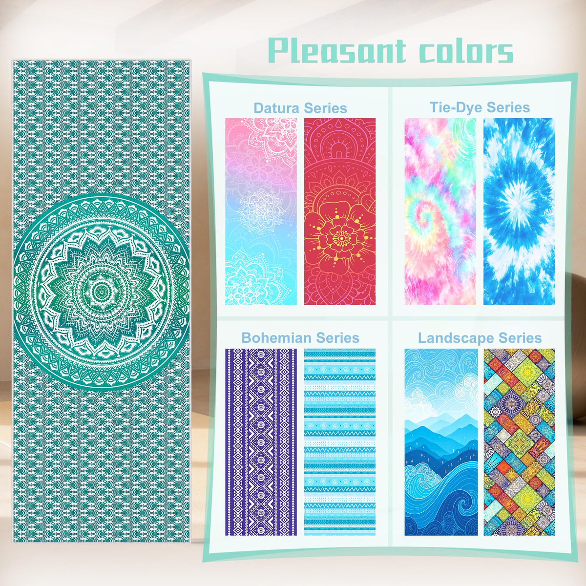 Yoga Towel Absorbent Yoga Mat Towel for Hot Yoga Non Slip (Green Circle / Casual)