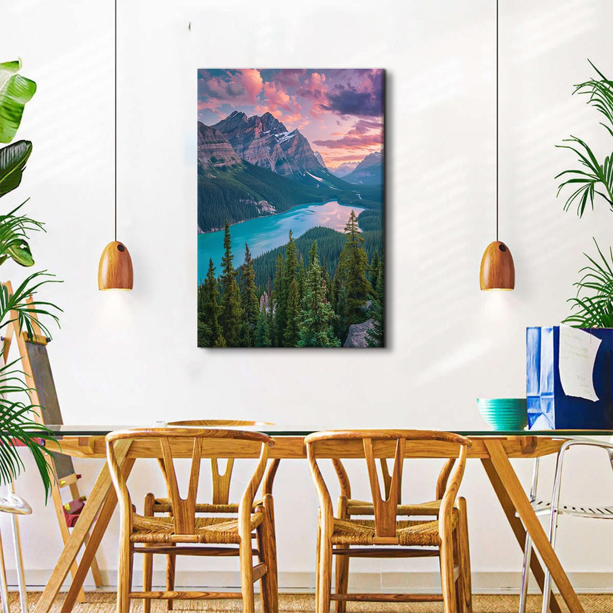 Mountain Landscape Wall Art for Living Room Decor Forest Pictures Wall Decor Blue Lake Scenic Canvas Prints Nature Scenery Photography Posters Artwork for Bedroom Office Home Decorations 32x48" (48"L x 32"W / Baff National Park)