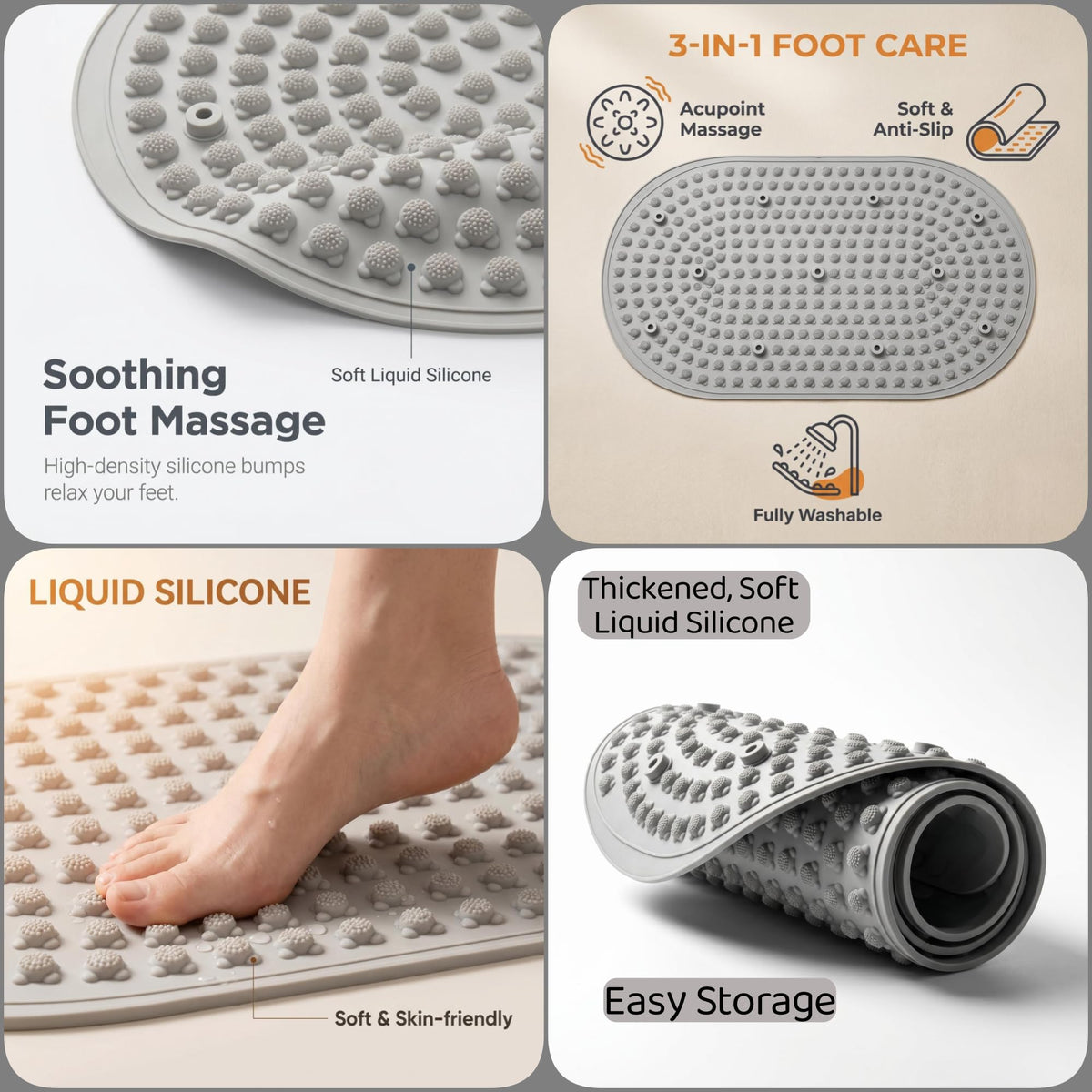 Upgraded Liquid Silicone Acupressure Reflexology Foot Massage Mat (Gray)