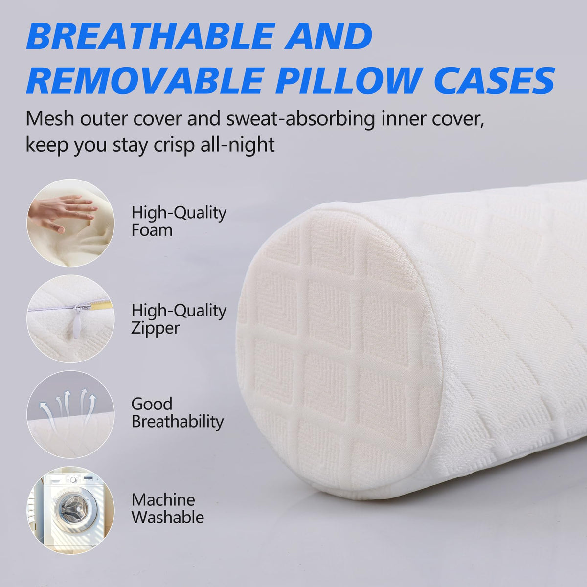 Cervical Roll Pillow (White / Medium - 3.9" H)
