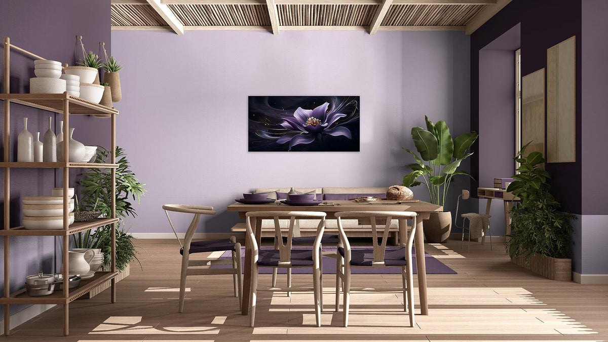1 Panel Wall Art Purple Canvas Wall Art Purple Abstract Flower with Black Swirls Picture Print on Canvas Flower Picture for Bedroom Home Decor Living Room Stretched and Framed 20x40 inch (40"L x 20"W / Purple Flower 5)
