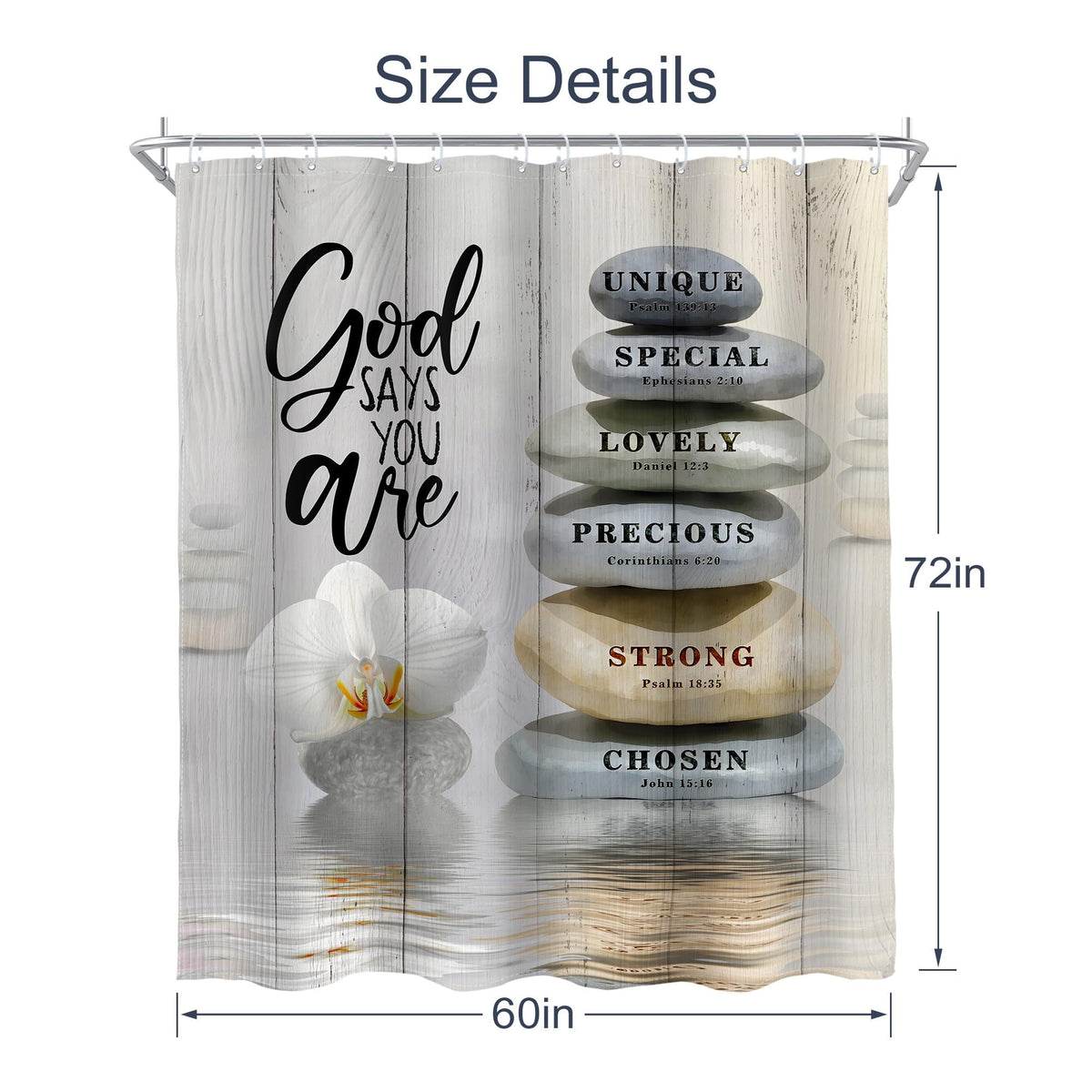 Bible Verse Scripture Christian Shower Curtain Zen Stone Spa 60Wx72L Inch (A-beige / 60"W x 72"L (Pack of 1))