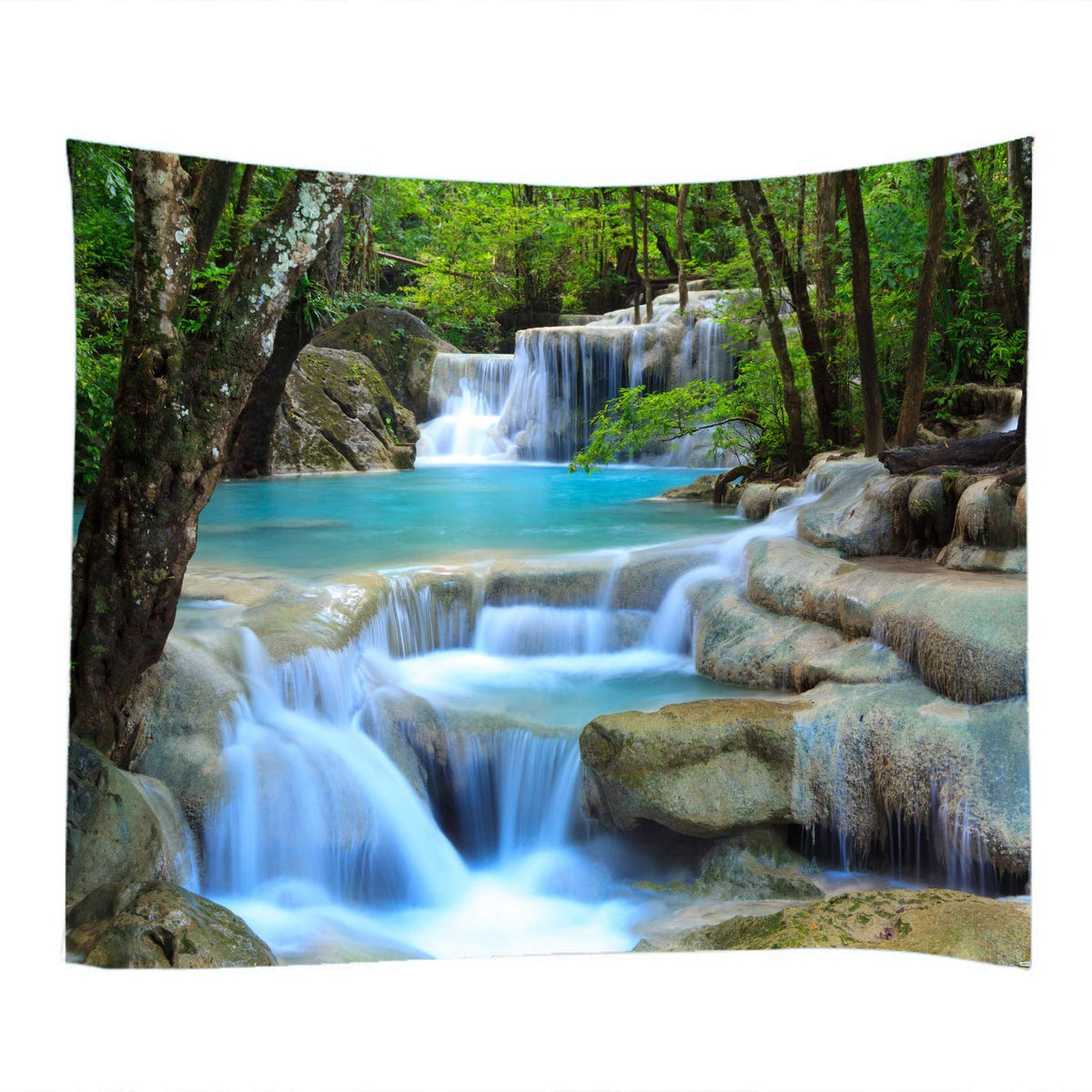 Forest Waterfall Fabric Tapestry Decorative Wall Art Tablecloth Bedspread Picnic Blanket Beach Throw Blanket Multifunctional for Bedroom Dormitory Living Room Hanging 91 x 71 Inches (Forest Waterfall Water / 91"L x 71"W)