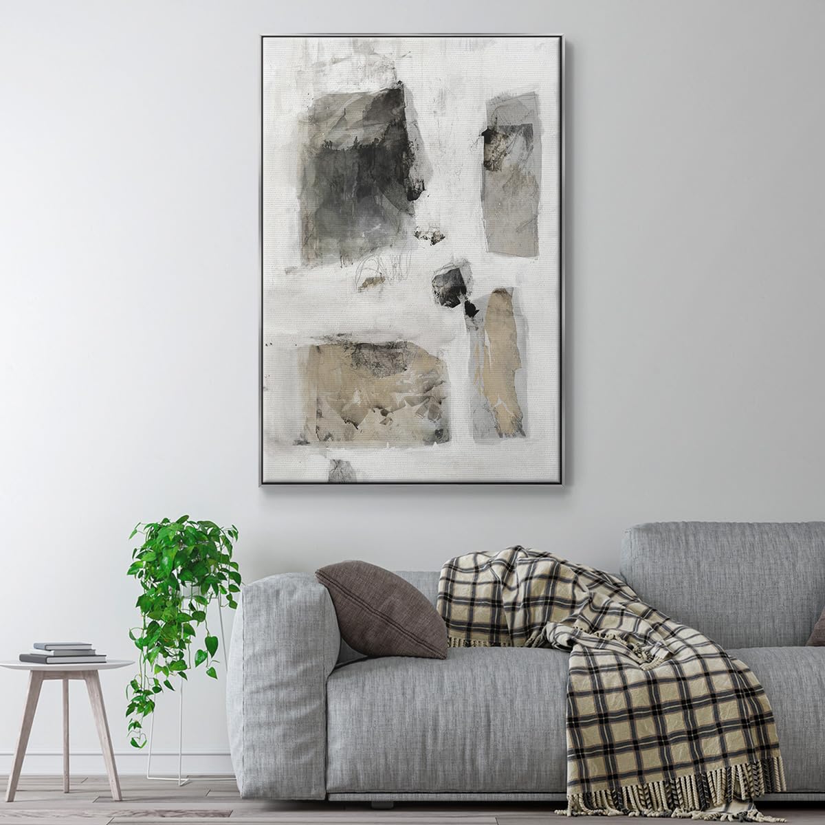 Canvas Home Decor Paintings Rustic Stone Wall Patterns Abstract Silver Floater Frame Wall Prints for Living Room Kitchen Office (37"L x 25"W / A Simple Love I V30)