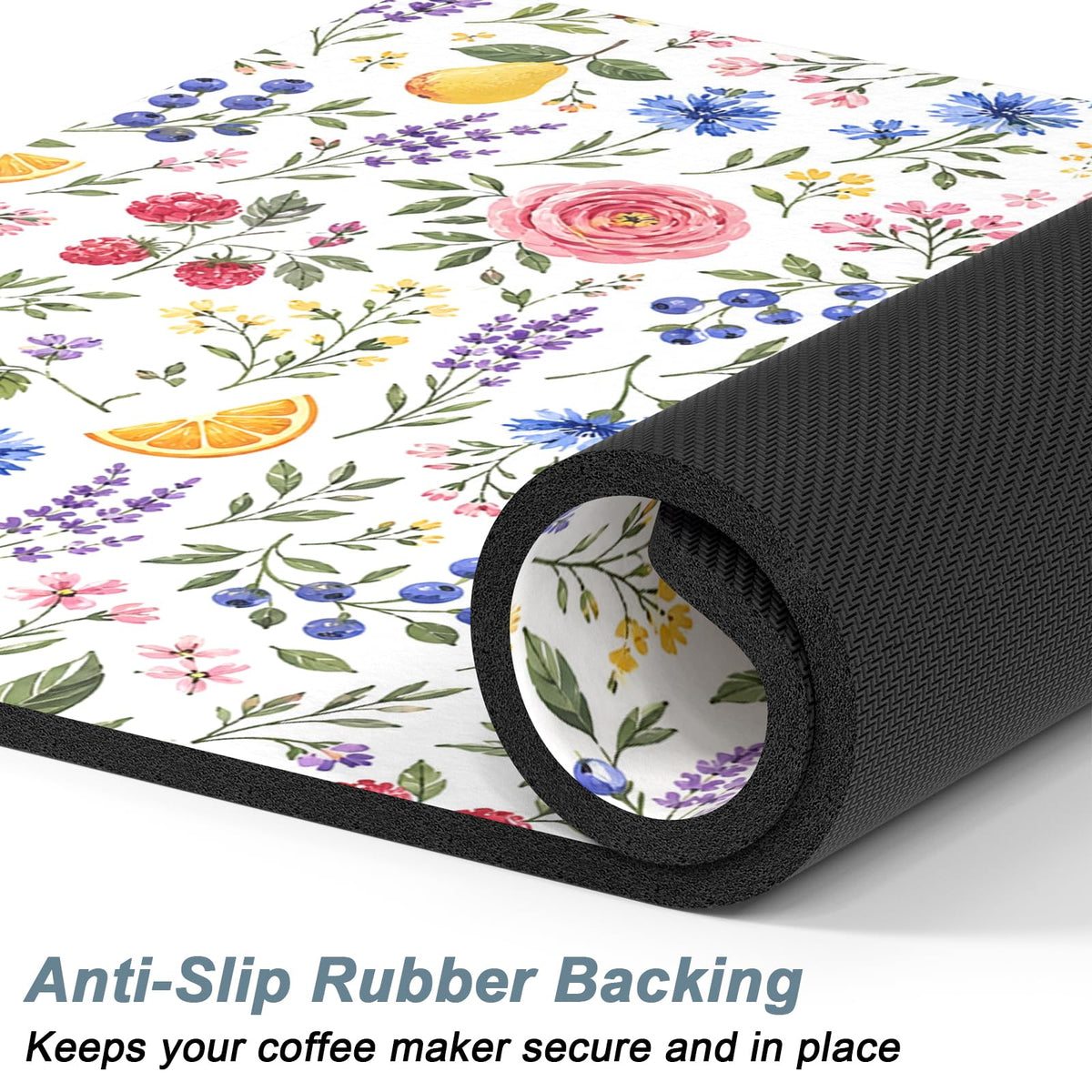Coffee Mat 16" x 24" Coffee Bar Mats for Espresso Machine Station Accessories and Organizer (Cottagecore Wildflower / 16" x 24")
