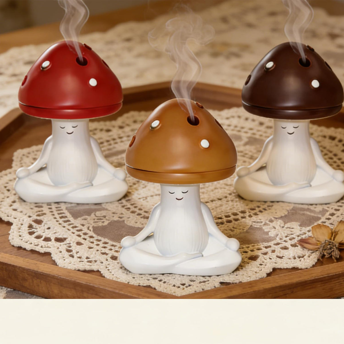 Mushroom Incense Burner Meditating Cute Resin Incense Holder Red (Red)