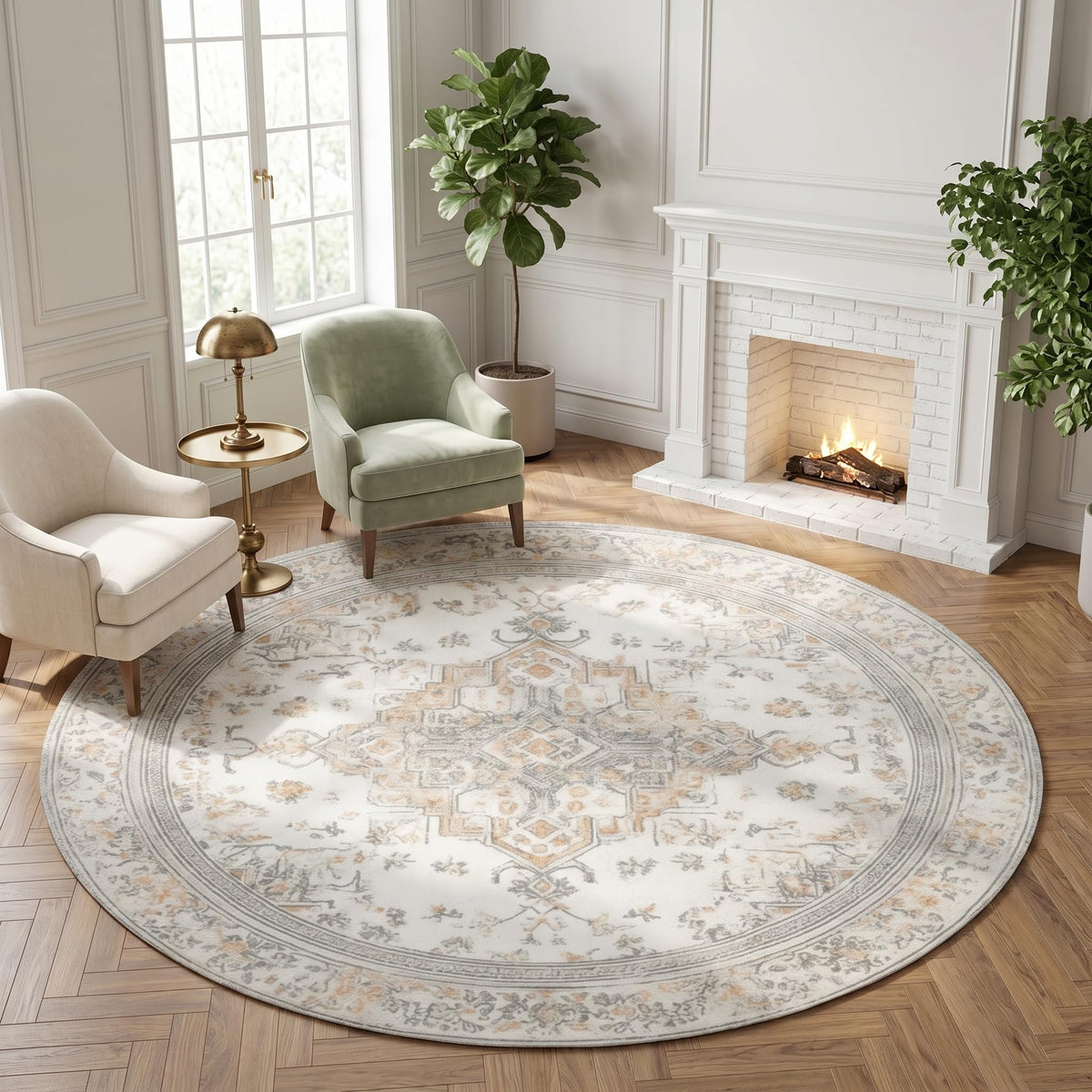 Vintage Round Area Rug 5ft (Daily-vintage Beige / 5' (Round))